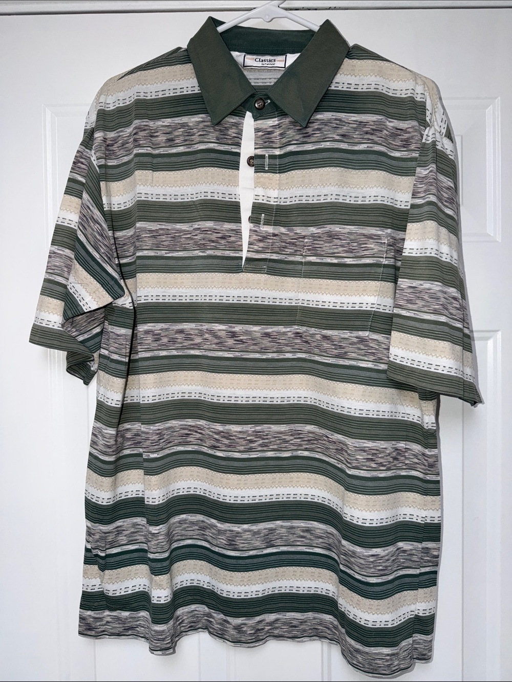 Classics by Palmland Striped Polo in Green, Cream & Gray
